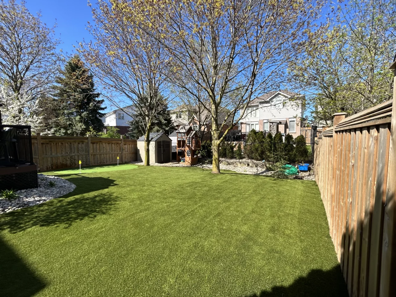 Artificial grass installed in a Markham backyard