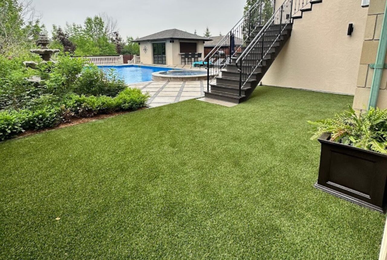 synthetic lawn installed in Markham backyard